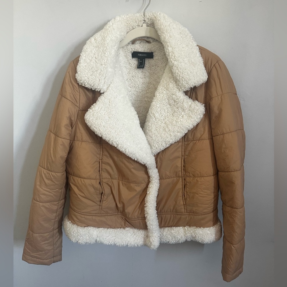 Forever 21 Sherpa Lined Puffy Moto Jacket